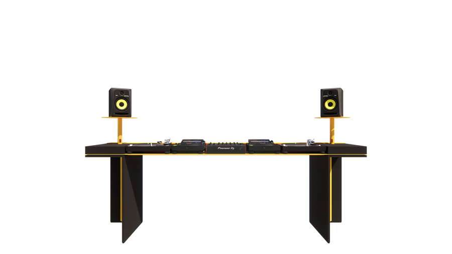 CUE Booth 03, black finish, yellow aluminium frame